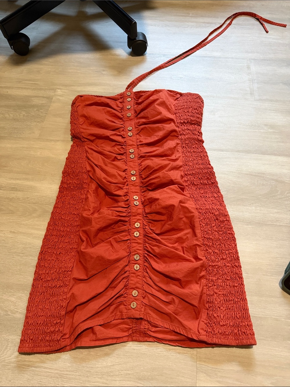 Free People Red Ruched Button-Front Mini Dress large